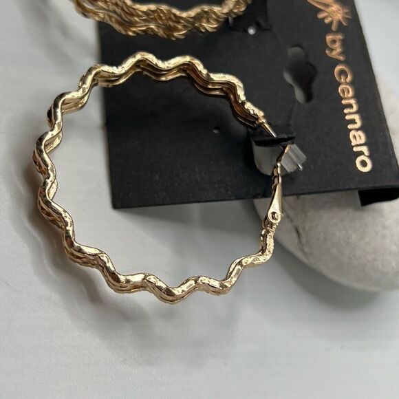 G by Gennaro GOld Triple Strand Wavey Hoop Earrings $16ea / 3 for $25 - Picture 4 of 5